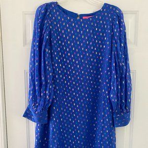 NWT Lilly Pulitzer Maisel silk dress in Iris Blue Moroccan Metallic Clip, size 8
